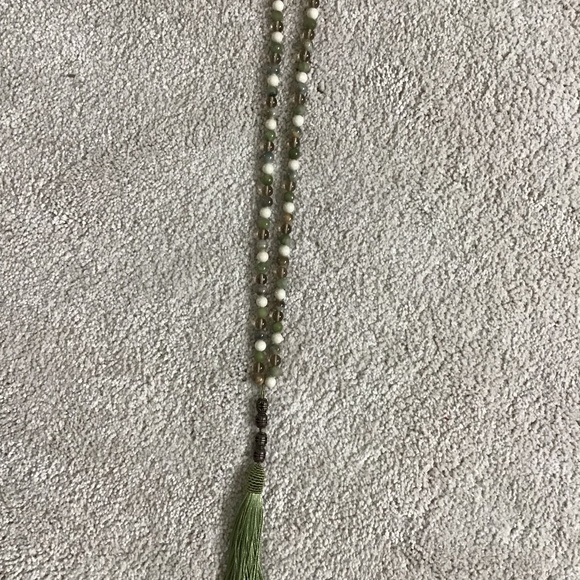 Natural Green, Cream Stone Mala Necklace - Picture 1 of 5